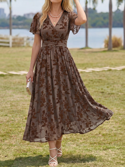 Summer Floral V Neck Maxi Dresses with Pockets