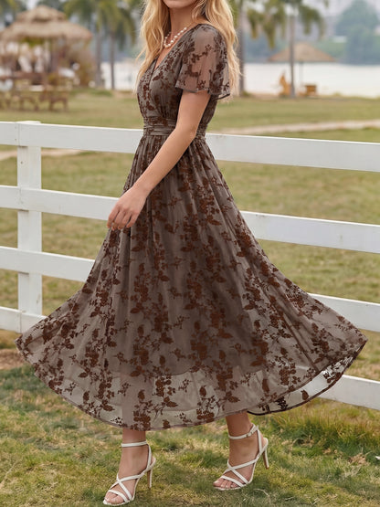 Summer Floral V Neck Maxi Dresses with Pockets