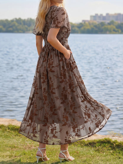 Summer Floral V Neck Maxi Dresses with Pockets