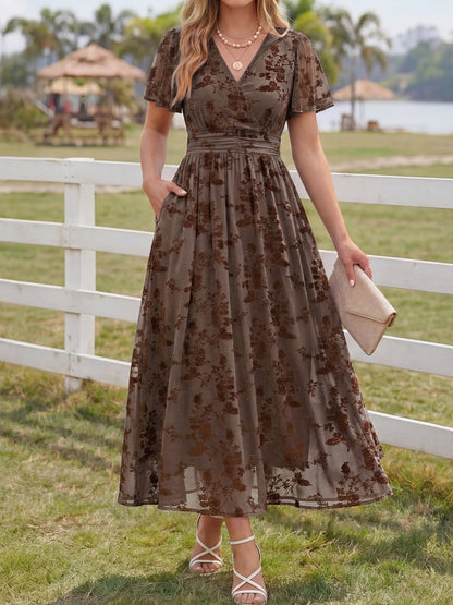 Summer Floral V Neck Maxi Dresses with Pockets