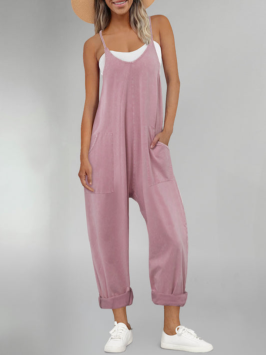 Women Casual Overalls Jumpsuits Loose Sleeveless Adjustable Spaghetti Strap Wide Leg Long Pants Romper with Pockets