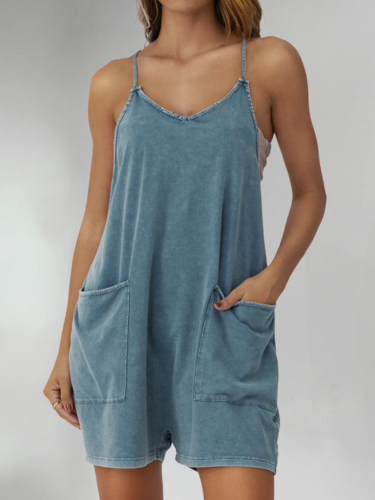 Women's casual jumpsuit shorts with pockets