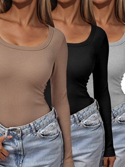 AUTOMET Women's 3-Pack U-Neck Long Sleeves