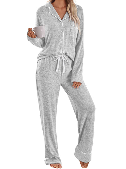 Automet Women‘s Long Sleeve Button-Down Pajama Set - Soft Minimalist Loungewear