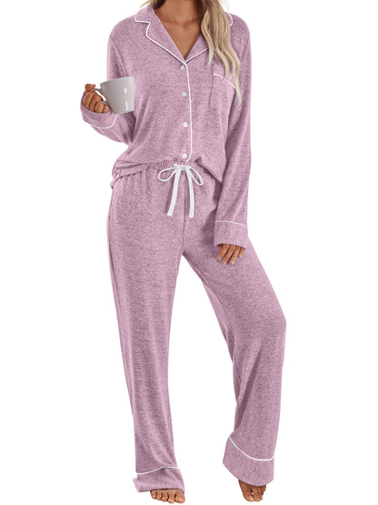 Automet Women‘s Long Sleeve Button-Down Pajama Set - Soft Minimalist Loungewear