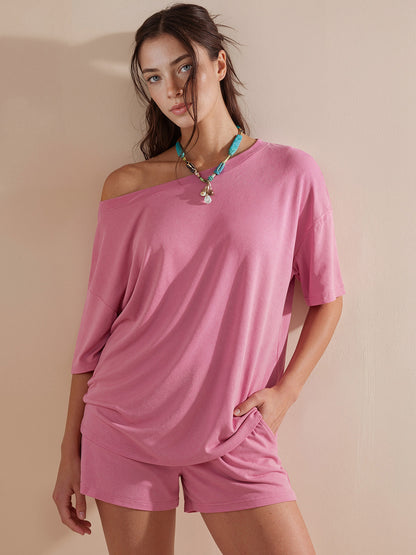 AUTOMET Boat Neck Three-Quarter Sleeve Top Set — Casual & Chic