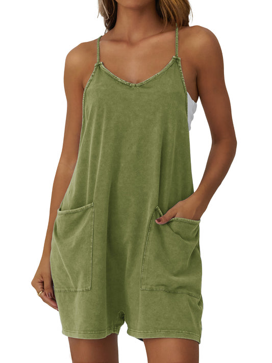 Women's casual jumpsuit shorts with pockets