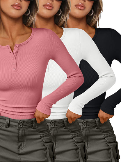 AUTOMET Women's 3-Pack Classic Henley Shirts