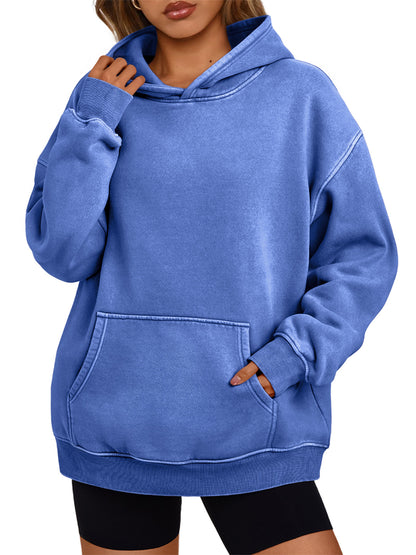 Women's Casual Hoodie Long Sleeve Solid Color Lightweight Pullover Loose Sweatshirt with Pockets