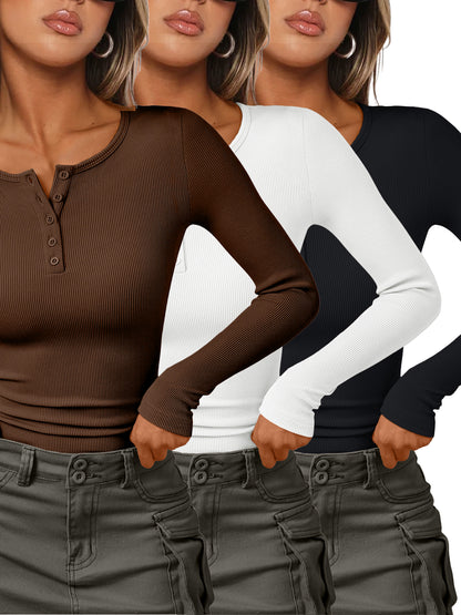 AUTOMET Women's 3-Pack Classic Henley Shirts