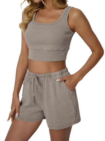 Automet Cropped Ribbed Vest 2-Piece Set