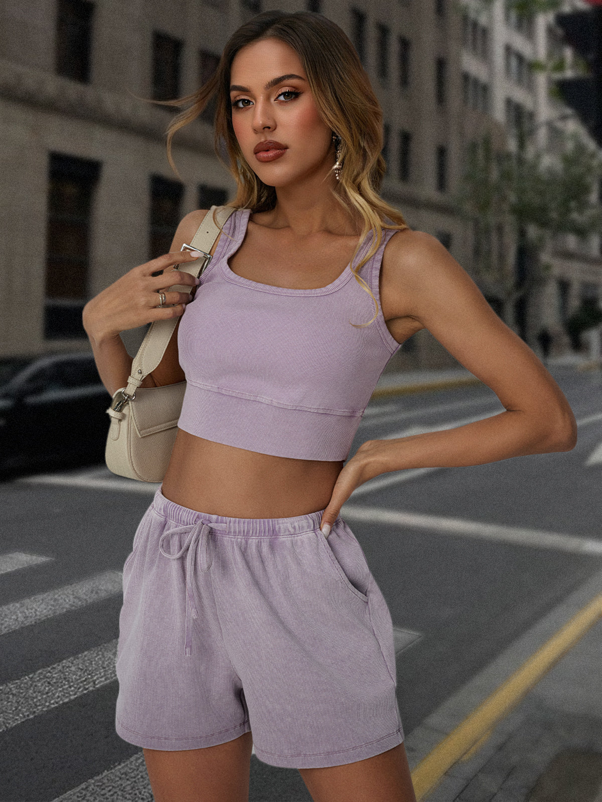 Automet Cropped Ribbed Vest 2-Piece Set