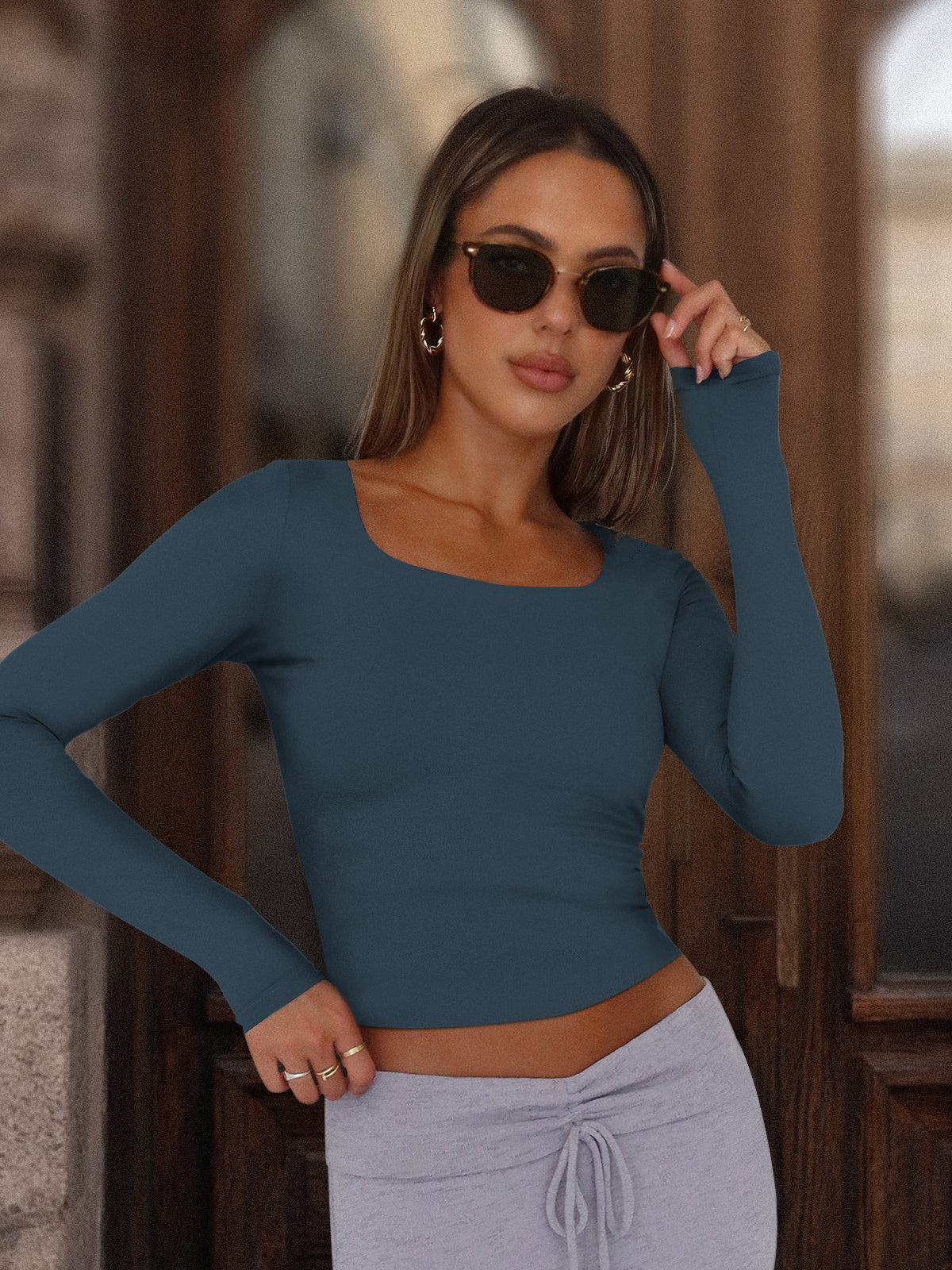 AUTOMET Women's 3-Pack Square Neck Long Sleeves